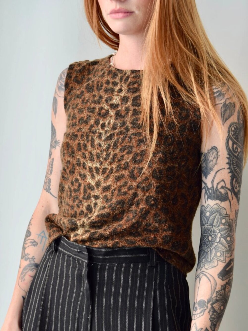 Vintage Emanuel Ungaro Liberté Wool Blend Leopard Print Knit Tank Top Size L/XL!